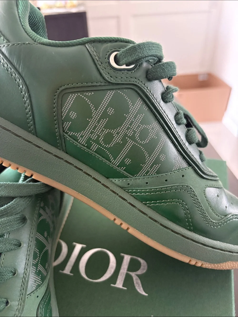 Dior Dark Green Low-Top Calf Galaxy Sneakers Green/Beige - Picture 3 of 7
